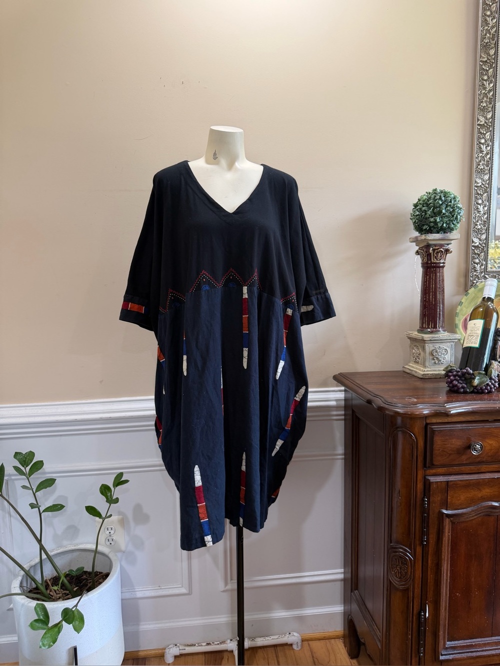 Marketplace Hardwork Of India Boho V-Neck Black Tunic Dress